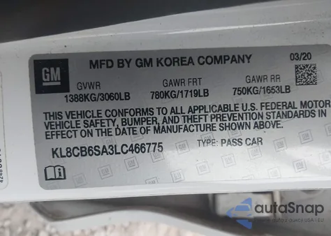 2020 Chevrolet Spark Fwd Ls Automatic from USA, damaged, VIN KL8CB6SA3LC466775